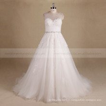 Glamourous Scoop Neck A-ligne Perles Lace Embellish Wedding Party Dress With Chapel Train